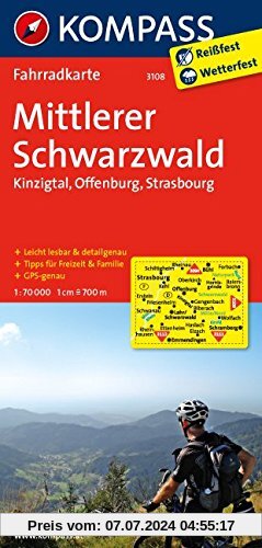 Mittlerer Schwarzwald - Kinzigtal - Offenburg - Strasbourg: Fahrradkarte. GPS-genau. 1:70000 (KOMPASS-Fahrradkarten Deutschland, Band 3108)