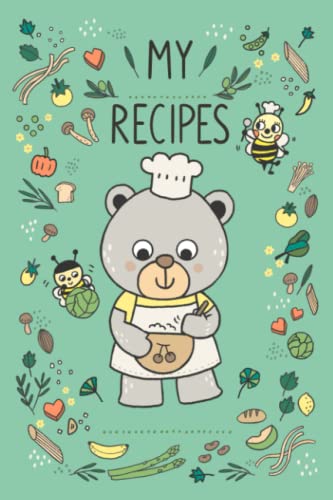 MY RECIPES: BEAR AND BEES (mint green cover): cute recipe book/ recipe journal/ recipe notebook