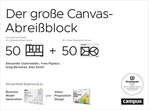 Der große Canvas-Abreißblock: Die perfekte Ergänzung zu Business Model Generation und Value Proposition Design. Extra groß und blanko: je 50 Vorlagen Business Model Canvas und Value Proposition Canvas von Campus Verlag