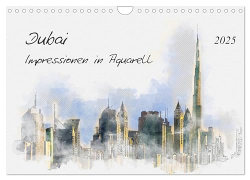 Dubai - Impressionen in Aquarell (Wandkalender 2025 DIN A4 quer), CALVENDO Monatskalender von CALVENDO