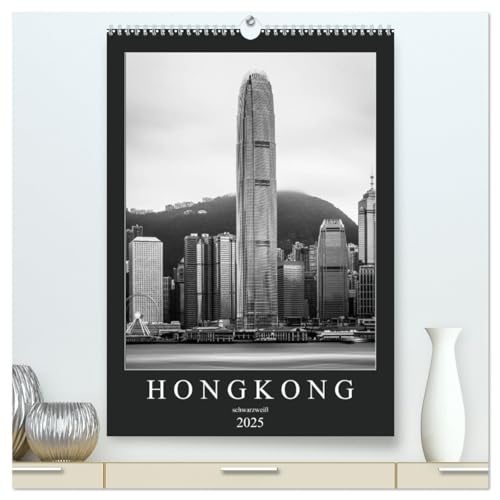 Hongkong schwarzweiß (hochwertiger Premium Wandkalender 2025 DIN A2 hoch), Kunstdruck in Hochglanz von CALVENDO