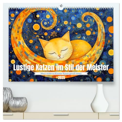 Lustige Katzen im Stil der Meister (hochwertiger Premium Wandkalender 2025 DIN A2 quer), Kunstdruck in Hochglanz von CALVENDO