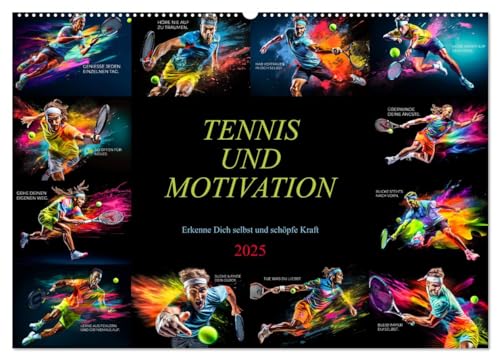 Tennis und Motivation (Wandkalender 2025 DIN A2 quer), CALVENDO Monatskalender: Tauche ein in die Welt des Tennissports und lass dich jeden Monat von ... Zitaten inspirieren. (CALVENDO Sport) von Calvendo