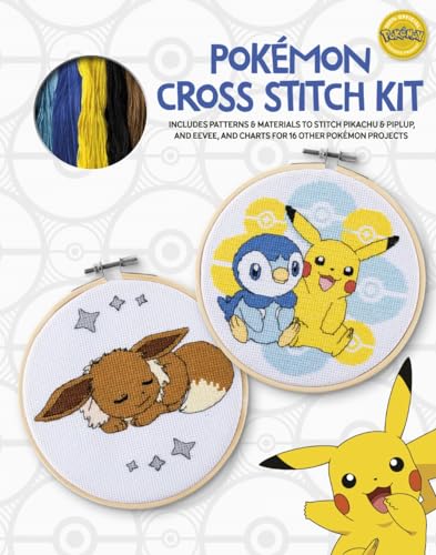 Pokémon Cross Stitch Kit: Includes patterns and materials to stitch Pikachu & Piplup, & Evee, and charts for 16 other Pokémon projects