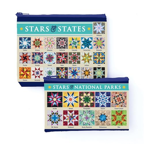 Carol Doak's Fabulous Stars & States Eco Pouch Set: Two Reusable Zipper Pouches from Recycled Materials for Crafts, Makeup, Travel & More