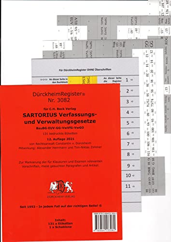 DürckheimRegister® SARTORIUS, Gesetze und §§: 131 Registeretiketten (sog. Griffregister) für deinen SARTORIUS, Mit den wichtigsten Gesetzen und ... (sog. Griffregister) für deinen SARTORIUS von Dürckheim Verlag
