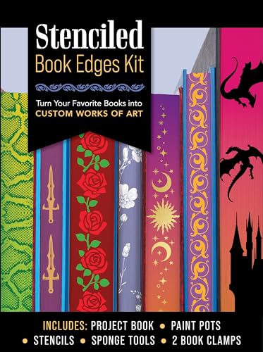 Stenciled Book Edges Kit: Turn Your Favorite Books into Custom Works of Art – Includes: Project Book, Paint Pots, Stencils, Sponge Tools, Book Clamps