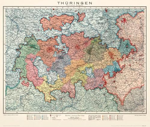 Historische Karte: Thüringen - Politische Ausgabe 1920: Karte des am 1. Mai 1920 neu gegründeten Landes Thüringen (Plano) von Rockstuhl