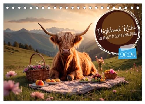 Highland Kühe (Tischkalender 2024 DIN A5 quer), CALVENDO Monatskalender