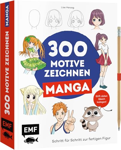 300 Motive zeichnen – Manga: Schritt für Schritt zur fertigen Figur | Stift dabei – Gleich loslegen! von Edition Michael Fischer / EMF Verlag