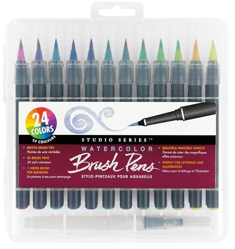 Studio Series Watercolor Brush Marker Pens (set of 24, plus bonus water brush), Great for Hand Lettering, Callgraphy, Manga, Comics, Adult Coloring Books, Journals and all DIY Drawing Art von Peter Pauper Press