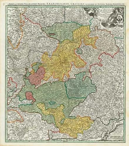 Historische Karte: OBER FRANKEN 1707 (Plano): Circuli Franconiae Pars orientalis Et Potior novissime delineata quam Illustrißimis Generalißimis ac ... ... Ansbach – Herzogtum Neuburg – Markt Bibart von Rockstuhl Verlag