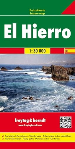 El Hierro, Autokarte 1:30.000: Touristische Informationen, Wanderwege, Entfernungen in km, Autofähren