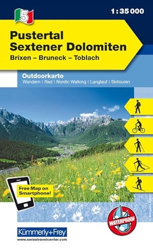 Pustertal - Sextener Dolomiten Nr. 05 Outdoorkarte Italien 1:35 000: Brixen, Brunech, Toblach, free Download mit HKF Maps App (Kümmerly+Frey Outdoorkarten Italien, Band 5)