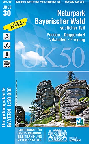 UK50-30 Naturpark Bayerischer Wald, südlicher Teil: Passau, Deggendorf, Vilshofen, Freyung, Osterhofen, Hauzenberg, Waldkirchen, Grafenau, ... Karte Freizeitkarte Wanderkarte)