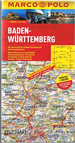 MARCO POLO Karte Baden-Württemberg 1:200.000: Mit landschaftlich schönen Strecken und Sehenswürdigkeiten. Übersichtskarte zum Ausklappen, ... (MARCO POLO Karten 1:200.000)