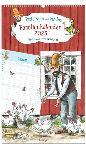 Pettersson und Findus. Familienkalender 2025: Liebevoll illustrierter Wandkalender mit 5 Spalten, Ferienübersicht, Feiertagen und Kalenderwochen von Oetinger