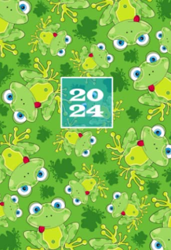 2024: A6 Kalender Mini Planer | 1 Woche auf 2 Seiten | Jan - Dez Wochenplaner | Soft-Cover Frosch | Kalenderbuch Terminkalender Organizer Wochenkalender Terminplaner Buchkalender Jahresplaner