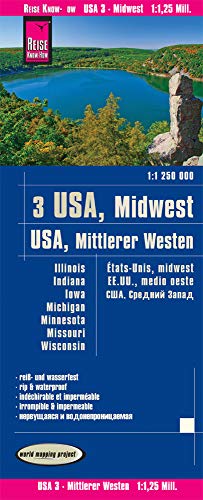 Reise Know-How Landkarte USA 03, Mittlerer Westen / USA, Midwest (1.1.250.000) : Illinois, Indiana, Iowa, Michigan, Minnesota, Missouri, Wisconsin: reiß- und wasserfest (world mapping project) von Reise Know-How Rump GmbH