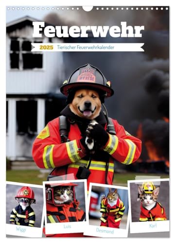 Feuerwehr - Tierischer Feuerwehrkalender (Wandkalender 2025 DIN A3 hoch), CALVENDO Monatskalender: Die tierische Feuerwehr ist bereit für den Einsatz. von CALVENDO