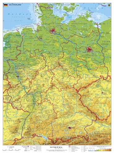 Deutschland physisch Landkarte - Wandkarte / NEUE AUFLAGE