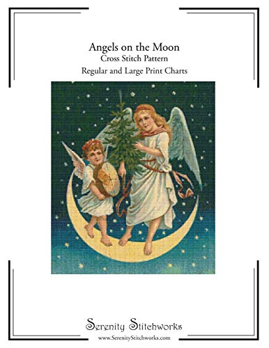 Angels on the Moon Cross Stitch Pattern: Regular and Large Print Chart