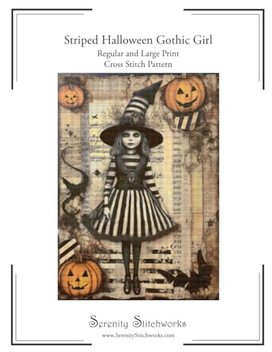 Striped Halloween Gothic Girl Cross Stitch Pattern: Regular and Large Print Chart von Independently published