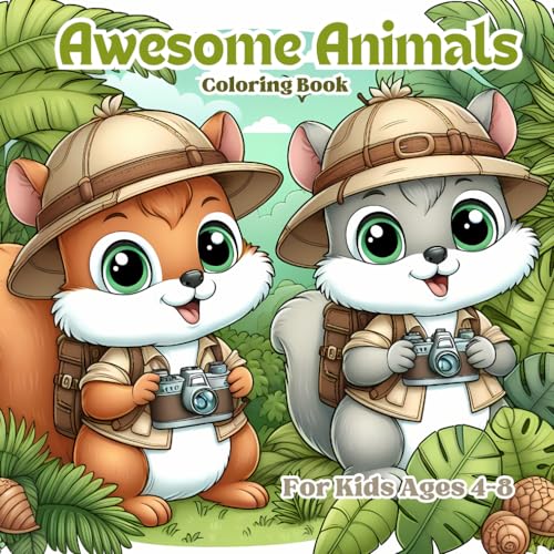 Awesome Animals Coloring Book for Kids: Adorable Coloring Pages for Children Ages 4-8, 8-12 with Cute Dogs, Cats, Foxes, Llamas, Bunnies and More von Independently published