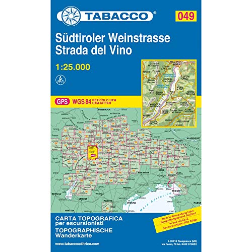 Tabacco Südtiroler Weinstrasse Strada del Vino 1:25.000 (Carte topografiche per escursionisti, Band 49)