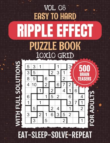 Ripple Effect Puzzle Book For Adults: 500 Easy To Hard Level Hakyuu Puzzles For Brain Workout Enthusiasts, 10x10 Grid Challenges, Japanese Logic ... Mindful Solving, Solutions Included, Vol 08 von Independently published