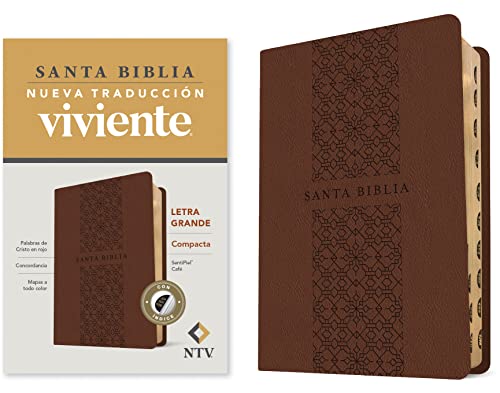 Santa Biblia: Nueva Traduccion Viviente, Cafe, SentiPiel, Letra Grande, Palabras de risto en rojo
