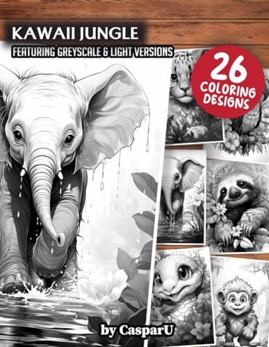 Kawaii Jungle Coloring Book: 26 High Quality Designs included in Greyscale and Light Versions | 8.5" x 11" Matte Paperback Format | Perfect for Kids, Teens, and Adults for Relaxation and Stress Relief von Independently published