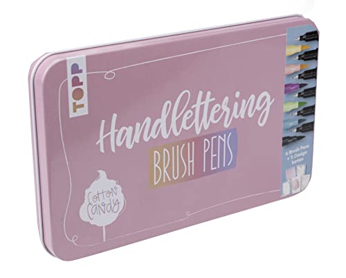 Handlettering Designdose Brush Pens Cotton Candy: in den Farben Orange, Rosa, Violett, Türkis, Grün und Grau von Frech
