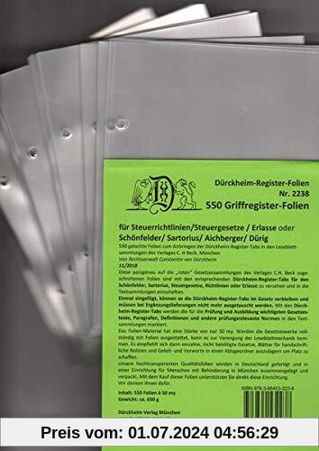 550 Dürckheim-Griffregister-Folien zum Einheften in Gesetzessammlungen: 550 transparente Trägerfolien zum Einheften der Dürckheim-Griffregister in die ... Schönfelder, Sartorius oder Steuergesetze