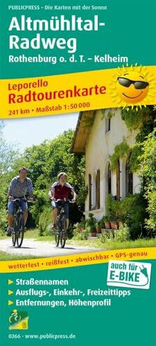 Altmühltal-Radweg, Rothenburg o. d. T. - Kelheim: Leporello Radtourenkarte mit Ausflugszielen,...