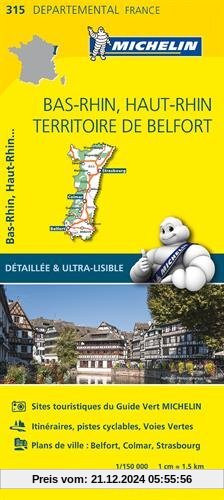 Carte Bas-Rhin, Haut-Rhin, Territoire de Belfort Michelin