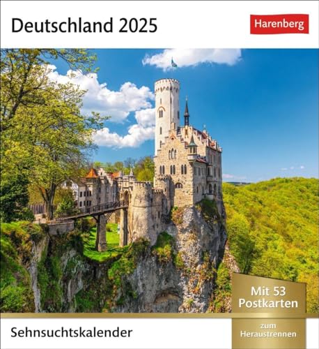 Deutschland Sehnsuchtskalender 2025 - Wochenkalender mit 53 Postkarten: Reise-Kalender mit 53 hochwertigen Postkarten der schönsten Plätze ... 16 x 17,5 cm (Sehnsuchtskalender Harenberg) von Harenberg