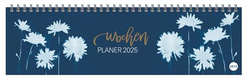 Indigo Wochenquerplaner 2025: Kalender-Kunst: Weiße Blumen-Motive auf dunkelblauem Hintergrund machen diesen Schreibtisch-Querkalender zum Highlight! ... 2025 Querformat (Tisch-Querplaner Heye) von Heye