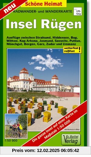 Insel Rügen Radwander- und Wanderkarte 1 : 50 000: Ausflüge zwischen Stralsund, Garz, Hiddensee, Bug, Kap Arkona, Jasmund, Sassnitz, Putbus, Ummanz, Bergen und Mönchgut