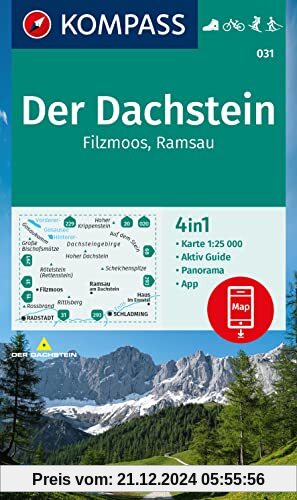 KOMPASS Wanderkarte 031 Der Dachstein, Ramsau, Filzmoos 1:25.000: 4in1 Wanderkarte mit Panorama und Aktiv Guide inklusive Karte zur offline Verwendung ... Fahrradfahren. Skitouren. Langlaufen.