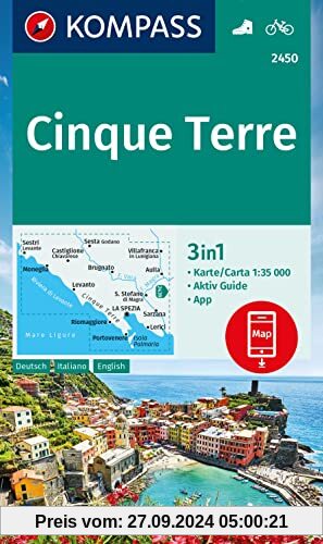 KOMPASS Wanderkarte 2450 Cinque Terre 1:35.000: 3in1 Wanderkarte, mit Aktiv Guide inklusive Karte zur offline Verwendung in der KOMPASS-App. Fahrradfahren.