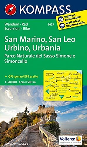 KOMPASS Wanderkarte 2455 San Marino - San Leo - Urbino - Urbania - Parco Naturale del Sasso Simone e Simoncello 1:50.000: Wanderkarte mit Radtouren. GPS-genau. 1:50000