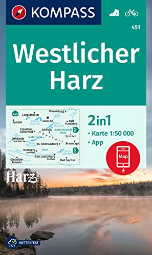 KOMPASS Wanderkarte 451 Westlicher Harz 1:50.000: Wanderkarte mit Aktiv Guide und Radwegen. von KOMPASS-KARTEN