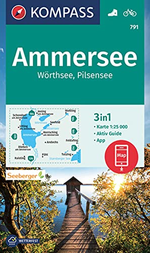 KOMPASS Wanderkarte 791 Ammersee, Wörthsee, Pilsensee 1:25.000: 3in1 Wanderkarte mit Aktiv Guide inklusive Karte zur offline Verwendung in der KOMPASS-App. Fahrradfahren. von KOMPASS-KARTEN