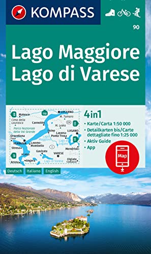KOMPASS Wanderkarte 90 Lago Maggiore, Lago di Varese 1:50.000: 4in1 Wanderkarte, mit Aktiv Guide und 1:25000 Karten, inklusive Kartenbereich zur ... in der KOMPASS-App. Fahrradfahren. Skitouren. von KOMPASS-KARTEN