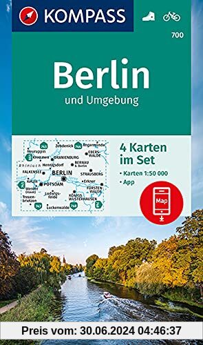 KOMPASS Wanderkarte Berlin und Umgebung: 4 Wanderkarten 1:50000 im Set inklusive Karte zur offline Verwendung in der KOMPASS-App. Fahrradfahren. (KOMPASS-Wanderkarten, Band 700)