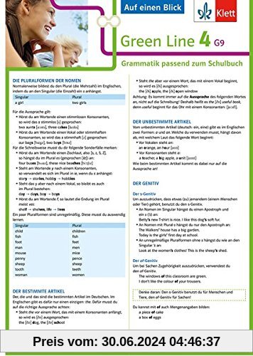 Klett Green Line 4 G9 Klasse 8 - Auf einen Blick: Grammatik passend zum Schulbuch