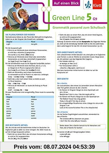 Klett Green Line 5 G9 Klasse 9 Auf einen Blick: Grammatik passend zum Schulbuch