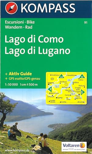 Kompass Karten, Lago di Como, Lago di Lugano: Wanderkarte mit Aktiv Guide dt. /ital. und Radrouten. GPS-genau. 1:50000 (KOMPASS Wanderkarte, Band 91)