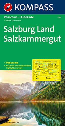 Kompass Panorama-Karten, Salzburg, Salzkammergut: mit Panorama (KOMPASS Autokarte, Band 334) von Kompass